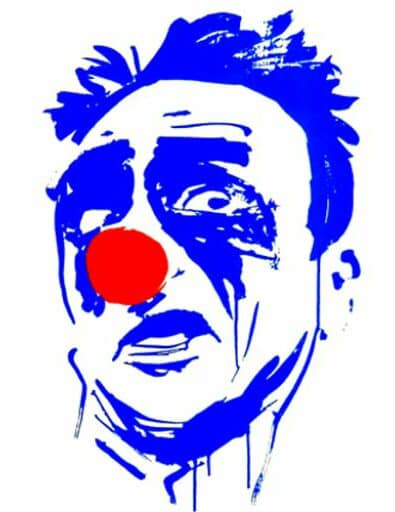 MIMI the ClowN, artiste street art à Lille, portrait bleu au nez rouge